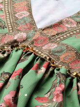 Floral Print Puff Sleeve Crepe A-Line Midi Dress-AHEDCRDP-212